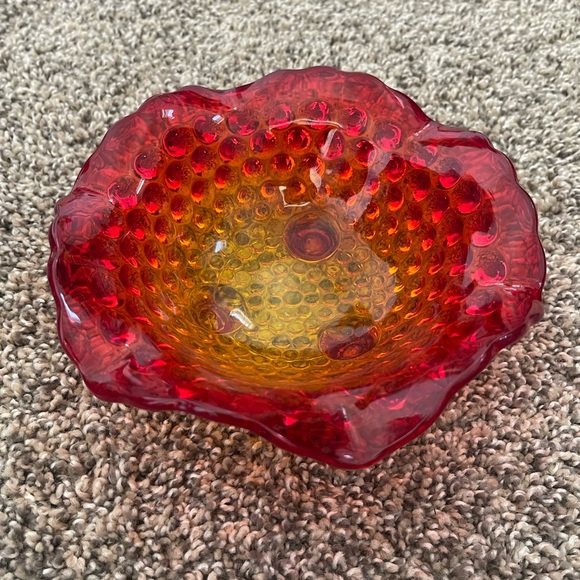 Fenton Other - Fenton Vintage Ruby Red Amberina 3-Toed Hobnail Patterned Candy Dish